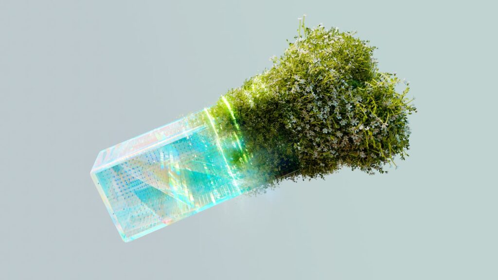 A conceptual image blending technology and nature, symbolizing AI's role in sustainable energy.